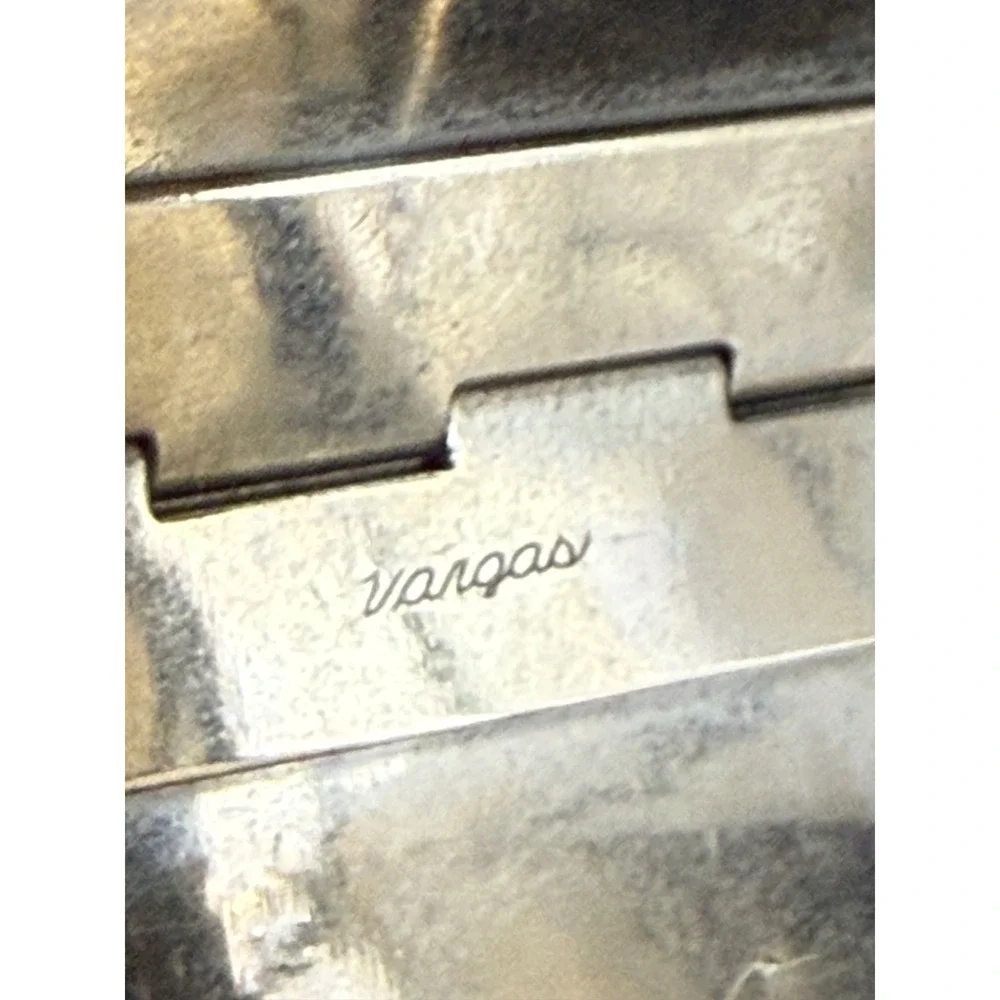 Vargas Vintage Silver Tone Repousse Floral Hinged Bangle Bracelet Safety Chain